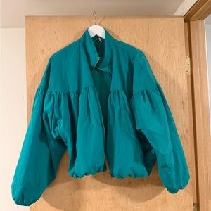 Free People Teal Bomber Jacket